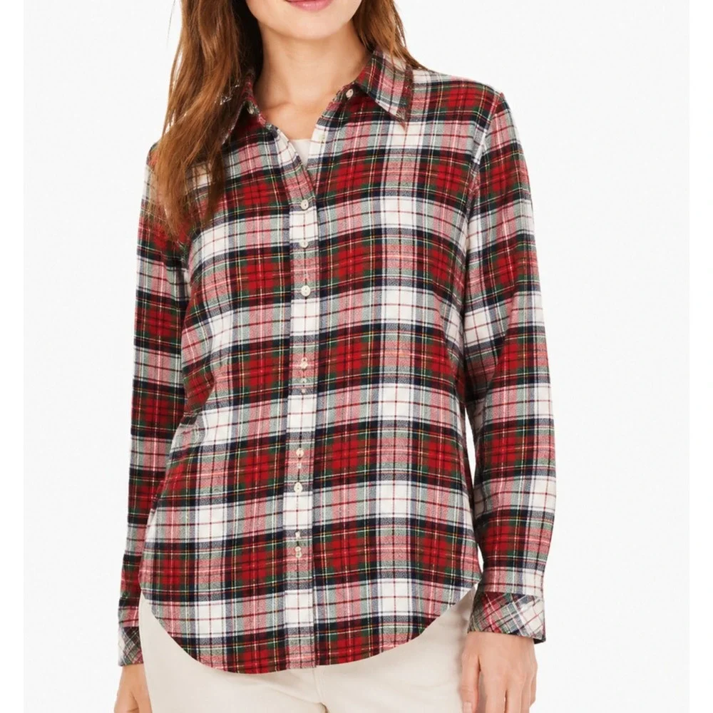Madewell Womens Plaid Flannel Ex-Boyfriend Shirt Red Gray XS Button Down E5805